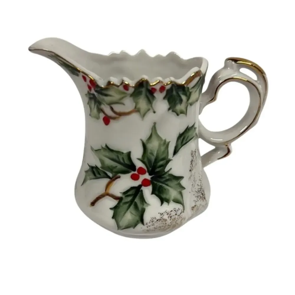 Vintage‎ Lefton China Christmas Holly Hand Painted Creamer & Sugar Set NE1965